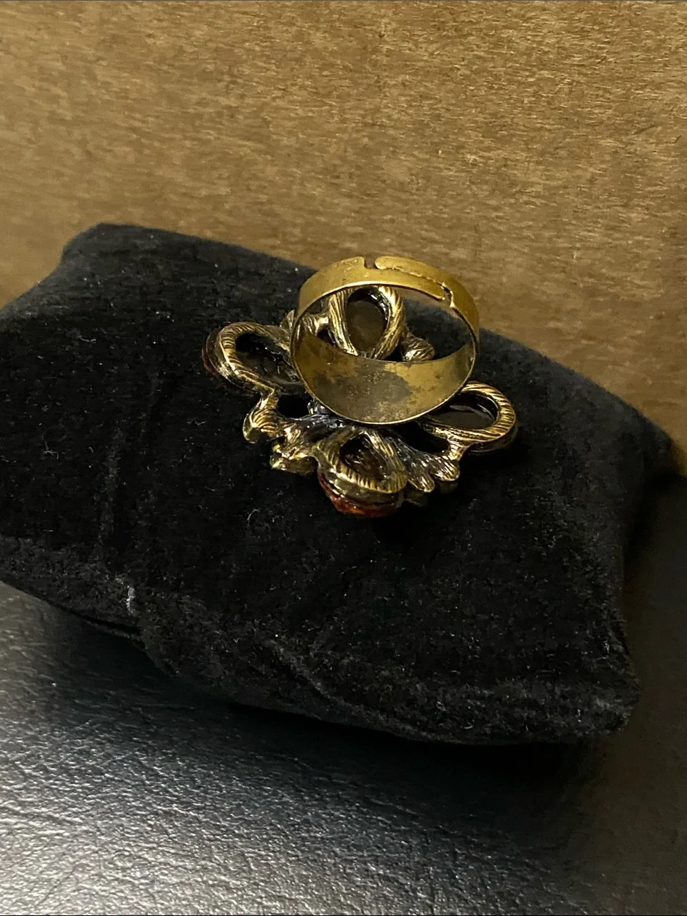 Vintage Orange Floral Crystal Adjustable Statement Ring